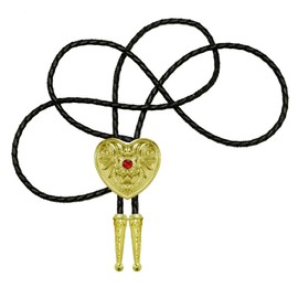 GURANSE Golden Heart-shaped Gemstone Medal Bolo tie With Sunflower Flower Art Wreath Cowboy Western Style Necktie