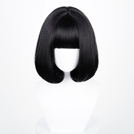 Black Bob Women Men Short Straight Wig with Bangs Heat Resistant Synthetic Halloween Party Costume Wig