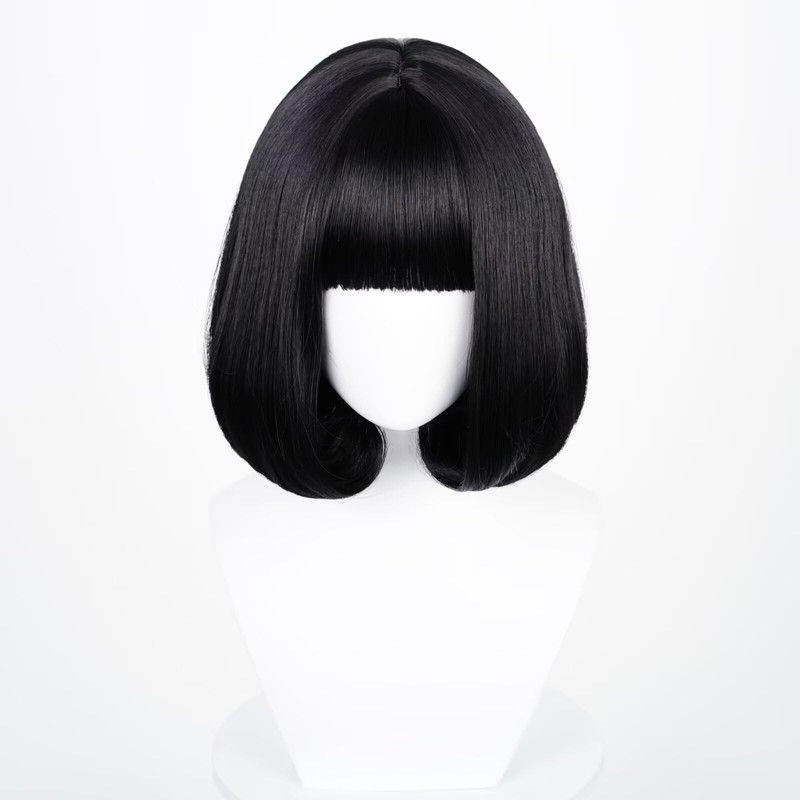Black Bob Women Men Short Straight Wig with Bangs Heat