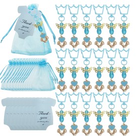 DUGYIRS 20 Sets Christening Party Favours, Includes Keyring Organza Bag and Thank You Tags for Boys Girls Baby Shower Birthday Party Accessories Baby Shower Decoration (Blue)