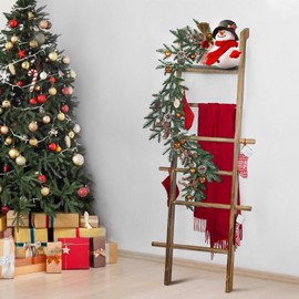 Taozun 67-Inch Wooden Blanket Ladder with Shelf for Living Room - 5-Tier Farmhouse Towels and Quilt Rack Decor - Leaning Wall Display Holder for Blankets and Throws