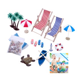 16pcs Beach Decoration Miniature Set, Beach Micro Landscape, Miniature Decorative Beach, DIY Beach Micro Landscape, Mini Lounger Chair, Beach Chair, Parasol, Small Palm Tree Decoration, Mini Beach Set
