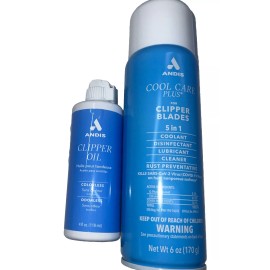 Andis Cool Care Plus 6 Oz Spray + Blade Oil 4oz - Clipper Trimmer Clean Lube