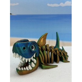 3D Printed Articulated Shark, 7" Tri Color Fidget Skeleton Shark Toy, Fidget Toy for Autism ADHD Toy, Executive Decor for Office, Stress Relief Toy - BS001-OBG (Orange Blue Green)