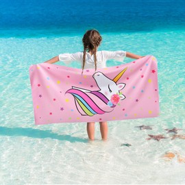 Unicorn Beach Towel - 76 x 150cm Pink Polyester Camping Towels for Girls Kids Quick Dry Ultra Absorbent Super Soft Beach Blanket Pool Travel Swimming Bath Shower Towel