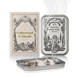 OPTATUM Paper Incense - 48pcs with Vintage Tin Case, Housewarming Gift for New Home Scented, Quick Usage & Long-Lasting Fragrance, Eliminating Bathroom, Kitchen, Pet Odors - Cedarwood & Hinoki