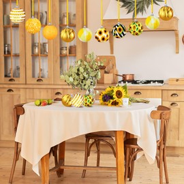 16 Pcs Sunflower Ornaments Sunflower Christmas Tree Decorations Yellow Christmas Ornaments Sunflower Sequin Balls Ornaments with Ropes for Xmas Holiday Party Supplies(Fresh)