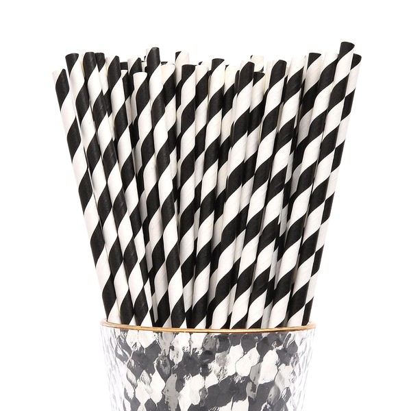 YAOSHENG Pack of 100 Black Paper Straws, Biodegradable, Colourful Paper