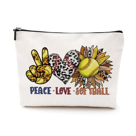 Softball Gifts Sunflower Makeup Bag Softball Accessories Cosmetic Bag Softball Party Favor Softball Team Gifts for Women Girls Her Softball Lovers Coach Player Friend Niece Christmas Birthday