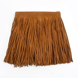 Yalulu 2 Meters 6 Inch Wide Double Faced Velvet Fringe Trim, Leather Suede Tassel Trim Fringe Lace Trim Ribbon for Craft Handbag Skirt Garment Decor (Light Brown)