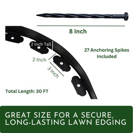 JULMAI Landscape Edging Kit, 30FT 2" Tall Garden Edging with 27 Pcs Edging Stakes, Rubber Edging for Landscaping, Flower Bed, Lawn Edging, No Dig Garden Edging Border, Flexible Garden Border, Grey