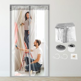 Dust Barrier, Plastic Zipper Magnetic Door Dust Protection Kit, Construction Door Cover with Zipper for Kitchen, Bathroom, Hallway Remodel, House Renovations, Fit Standard Doorway 4'W x 7.5'H (Grey)