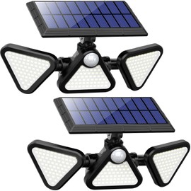ZOOKKI Solar Lights Outdoor Waterproof, 180 LED 3 Heads Solar Motion Sensor Outdoor Lights, 270° Wide Angle Solar Flood Wall Security Lights for Front Door Yard Garage, 2 Pack