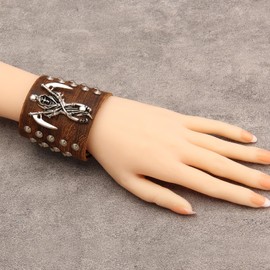 GelConnie Leather Cuff Bracelet for Men Women Wide Leather Wristband Thick Viking Mens Leather Bracelets Gothic Wrist Band Vintage Rock Wristband, Leather, no gemstone