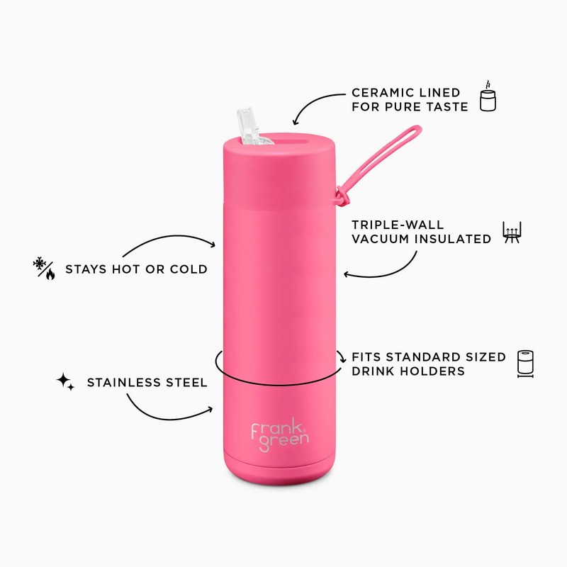 frank green Ceramic Reusable Bottle with Straw Lid, 20oz/595ml Capacity
