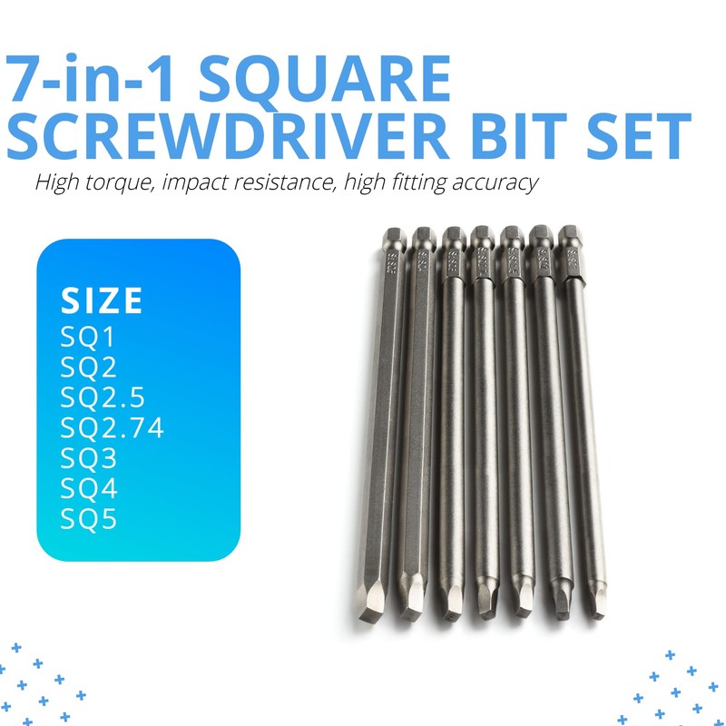 VESTTIO Square Head Screwdriver Bit Set 7PCS SQ1 SQ2 SQ2.5