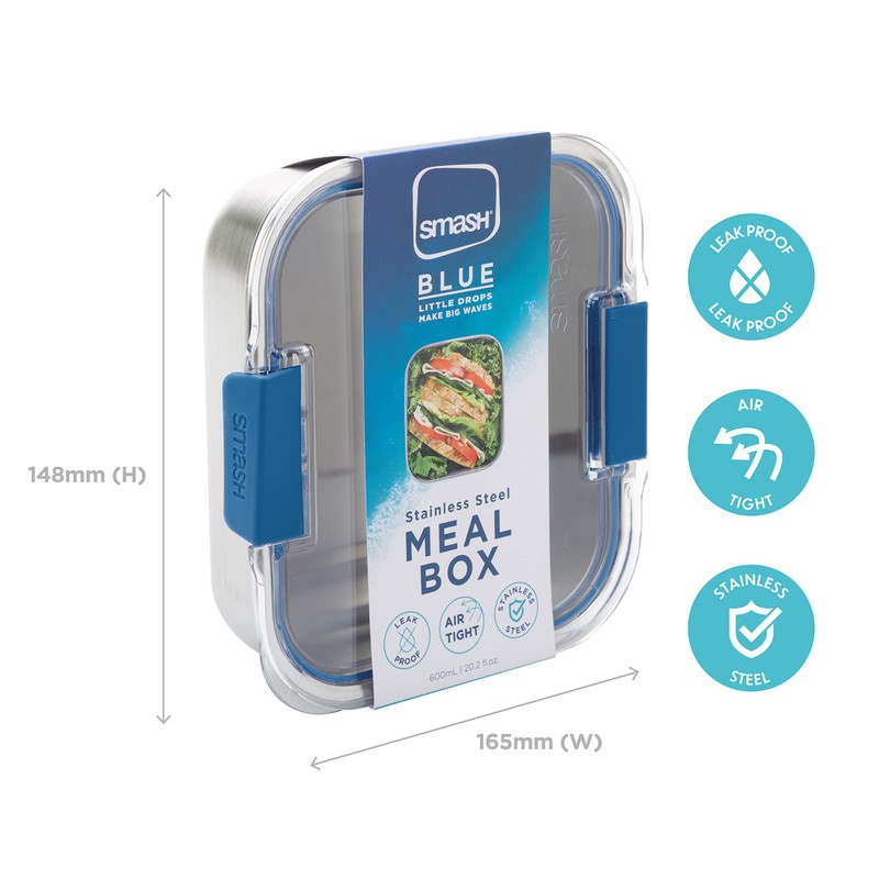 Smash Microwave Safe Stainless Steel Lunch/Sandwich/Meal Box, Blue