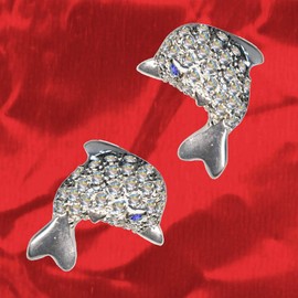 Earrings Dolphins / Real Silver 925 with Zirconia / Art Nouveau Design / Stone Colour: Transparent White Blue / Modern Cool Trendy Hip / 59072, Sterling silver 925, zirconia stones, Zirconia crystal