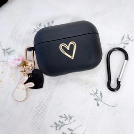 Ownest Kompatibel mit Airpods Pro 2 Hülle, Silikon Aesthetic Girls Golden Love Herz Muster Airpods Pro 2 Case mit Schlüsselanhänger Cute Glücks Ball AirPods Schutzhülle - Schwarz -A