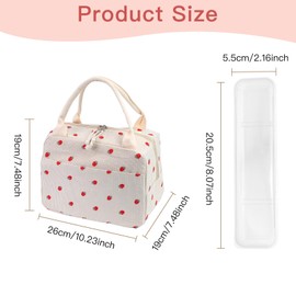 BZUEPRS Lunch Bag with Cutlery Case, 9.5 L Insulated Leakproof Lunch Box Tote Bag for Kids Girls Boys Adults, Strawberry Print Cooler Bag for Work School Picnic Outdoor