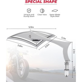 KEMIMOTO Chrome Spear Blade Mirrors Motorcycle Rear View Mirrors 1 Pair Sportster Side Mirrors for Street Glide Electra Glide Softail Dyna 1982-2019 2020 2021 2022 2023