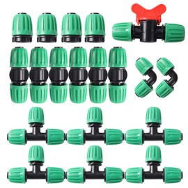 19 Pcs Irrigation Fittings Kit,1/2 inch Pipe/Hose Irrigation Connector Pack 6 Tees 6 Couplings 4 Ends 2 Elbows 1 Switch Valves Barbed Connectors for Drip Sprinkler Systems Garden Patio Lawn