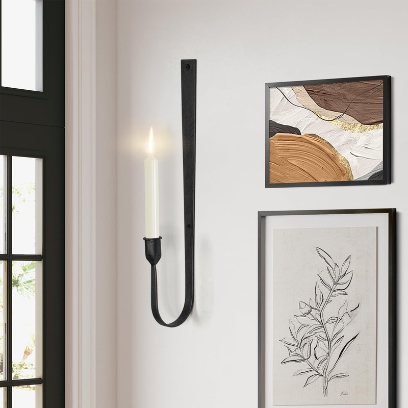 Black Wall Candle Holder Set of 2, Metal Wall Mount