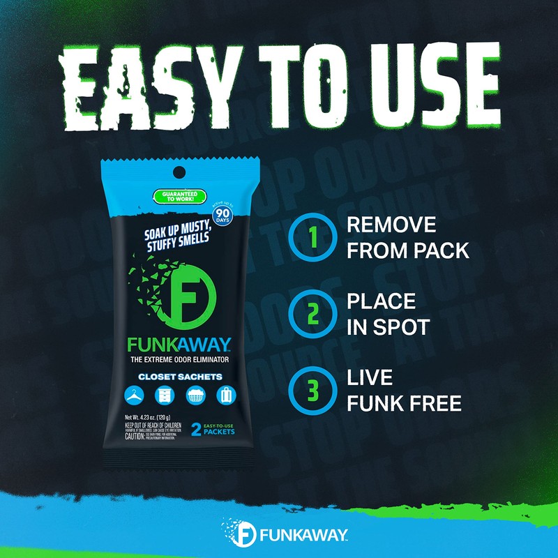 FunkAway Extreme Odor Eliminating Closet Sachet, Odor Absorbing Packet Ideal