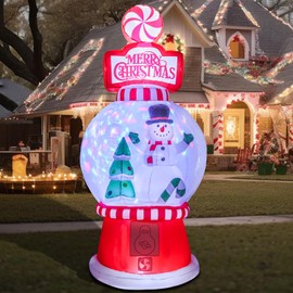 7.8 FT Christmas Inflatable Decorations Snowman Globe with Christmas Tree, Outdoor Decorations Built-in Bright Projector RGB Light Blow Up Christmas Decorations for Yard, Garden,Lawn Outdoor Holiday