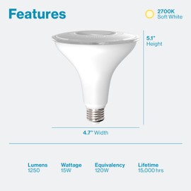 Sunco Outdoor LED Flood Light, Waterproof PAR38 Dusk to Dawn Bulb, 1250 LM, 120W Equivalent 15W, Exterior, Wet-Rated, 2700K Soft White, E26 Base, UL 2 Pack.