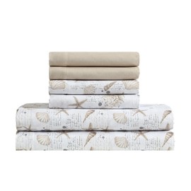 CARIBBEAN JOE 6-Piece Sheet Set with Cooling Pillowcases, 12-inch Deep Pockets, Tropical Beach Coastal Design, King, Shell Note Taupe