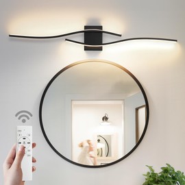 Pasoar Modern LED Vanity Light with Remote Control, Modern LED Bathroom Light Fixture, Bathroom Vanity Light Fixture Over Mirror, 39.4 inch Black Wall Sconce Lighting