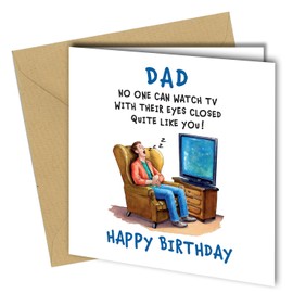 Funny Dad Birthday Card, Sleeping Watching TV Design, Blank Inside with Kraft Envelope #1815