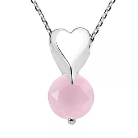 AeraVida Modern Sterling Silver Heart w/ Round Pink Cubic Zirconia Necklace