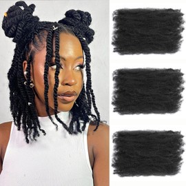 Afro Kinky Curl Braiding Bulk Hair 16 Inch 3 Packs Marley Twist Hair Bulk for Dreadlock Extensions Spring Afro Twist Hair Bulk for Mini Twist Repair Locs (1B#, 16 Inches)