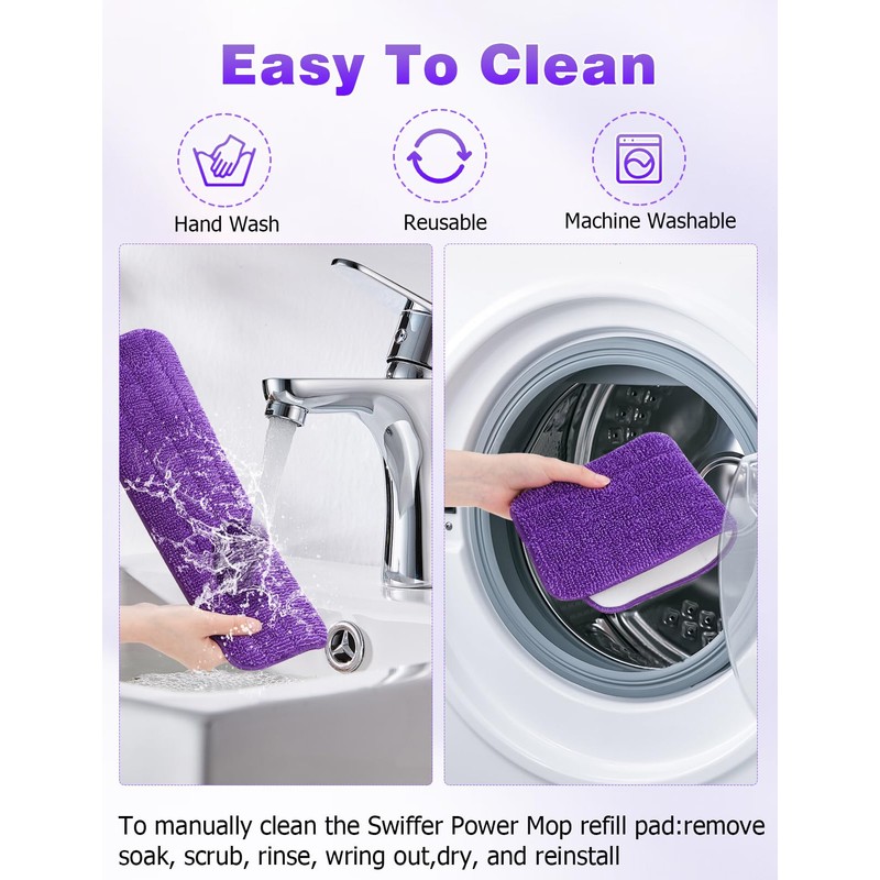 6-Pack Purple Reusable Mop Pads for Swiffer PowerMop, Mellbree Power