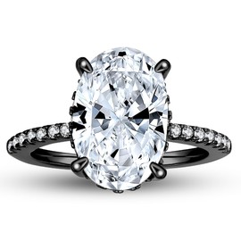 3 Carat Oval Black Engagement Rings for Women by Ginger Lyne | Cubic Zirconia Wedding Rings for Women Sterling Silver | Large Fake Diamond Engagement | Travel CZ Simulated Diamond Promise or Bridal