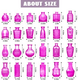 KOIUEYW Glass Bud Vases Set of 24, Purple Vintage Small Vases for Flowers, Mini Glasses in Bulk, Small Flower Design for Centerpieces Wedding Decorations Home Flower Party Decor