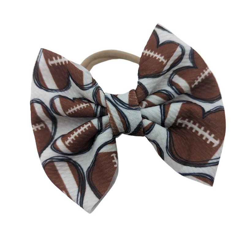 Football Bow and Nylon Headband, Handmade Bullet Fabric Sports Bow