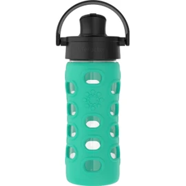 Lifefactory 12-Ounce Glass Water Bottle with Active Flip Cap and Protective Silicone Sleeve, Kale