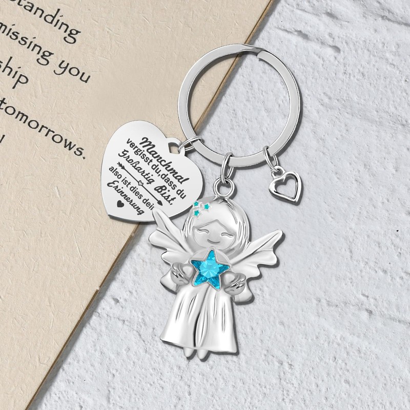 CYUaoao Guardian Angel Keyring with Gemstones and Star Du bist