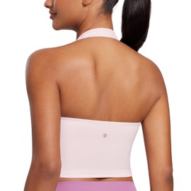 CRZ YOGA Butterluxe Women's Halter Neck Sports Bra Padded Longline Yoga Bras Workout Sport Crop Top with Built in Shelf Bra Strawberry Pink 10
