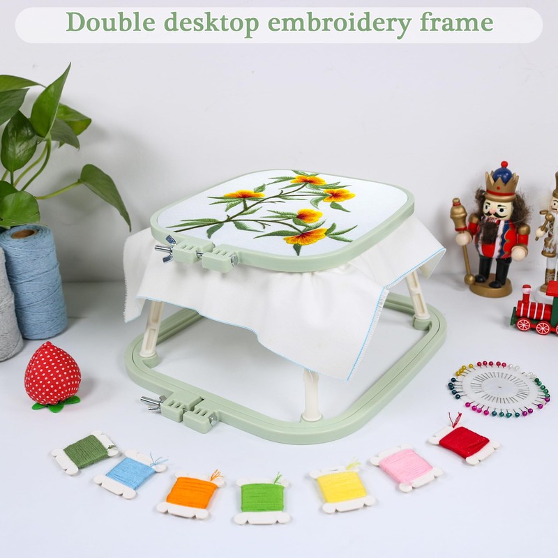 Versatile Double Embroidery Stand, Compact Desktop Embroidery Cross Stitch Frame-Hands