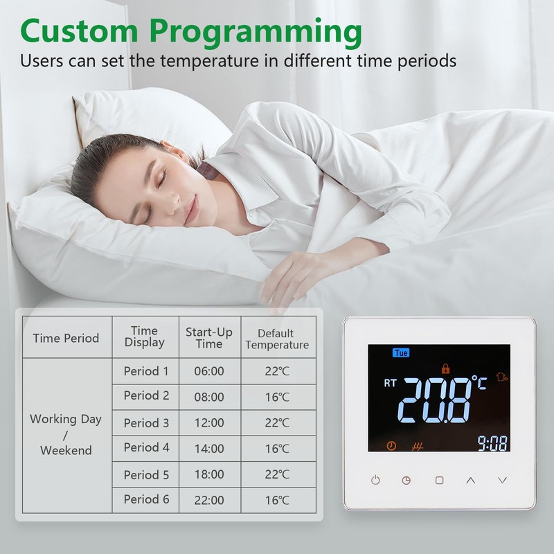 Wengart Digital Thermostat,AC230V Indoor Thermostatic Control,Weekly Programming,Colorful Display Suitable for