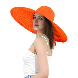Womens Wide Brim Sun Hat UV Protection Extra Large Floppy Cap Foldable Oversized Beach Hats for Summer UPF 50+(Orange)