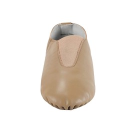 Linodes Women's Leather Upper Jazz Shoe Slip-on with Elastic Top Piece Brown 8M