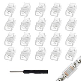 4Pin 8mm RGB LED Light Strip Connectors 20Pcs Waterproof LED Tape Connectors Transparent Solderless LED Light Strip Connectors for Strip Light Gapless Track Connector 5V 12V 24V