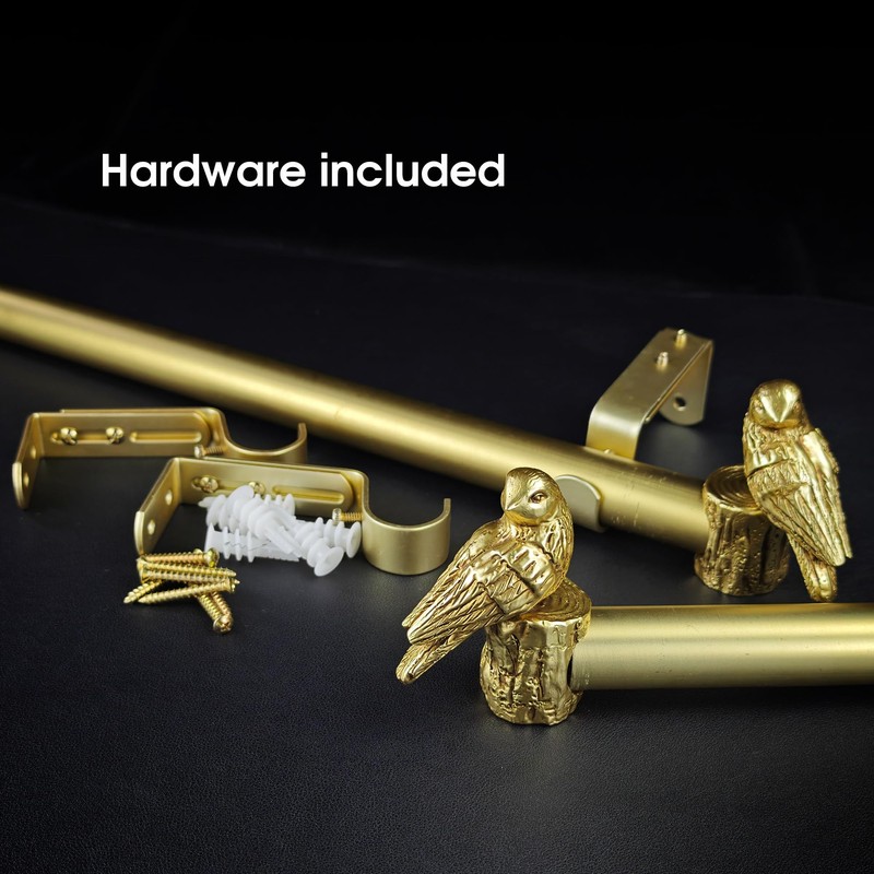 ILAISIHOME 1-1/8 Inch Diameter Brushed Gold Curtain Rod with Bird