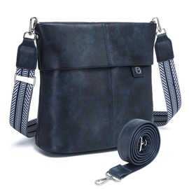 Myhozee Women's Medium Shoulder Bag, Elegant Blue Crossbody Bag with 2 Straps, PU Leather Shoulder Bag, Small Women's Handbag, Plain Slouchy Bag for Women with Wide Strap