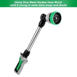 RESTMO Metal Watering Wand, Heavy Duty Garden Hose Wand with 180° Swivel Ratcheting Head, 16-Inch Hose Nozzle Sprayer with 7 Spray Patterns and Flow Control, Ideal to Water Hanging Baskets and Shrubs